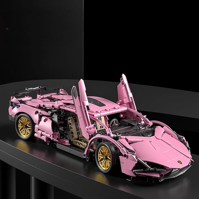 Sport Race Car Building Block Sets for Adults Pink Racing Supercar Toys Kits Collectible 1:14 MOC Model Construction Christmas Xmas Birthday Gift for Men Boys and Girls Teens Age 8-12 12-1614+