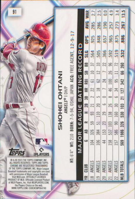 2023 Topps Cosmic Chrome #91 Shohei Ohtani Los Angeles Angels Baseball Card - Sportscard Superstore