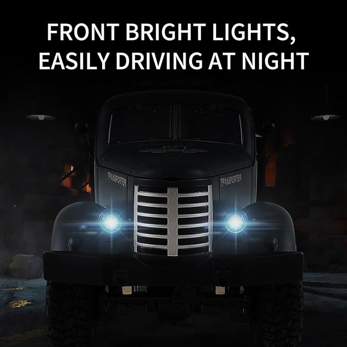 GoolRC RC Military Truck 1:16 Scale Remote Control Car 6WD RC Army Car All Terrain Off-Road RC Truck 2.4GHz Electric Military Transporter Vehicle with Headlights 2 Batteries for Adults