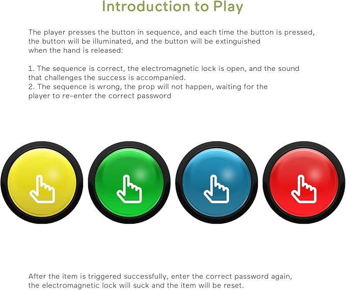 Escape Room Props 5 Colors Buttons Mechanism Press It In Order To Control 12V Magnet Lock For Exit Game Owner Player Adventurer (9 Buttons With Audio)