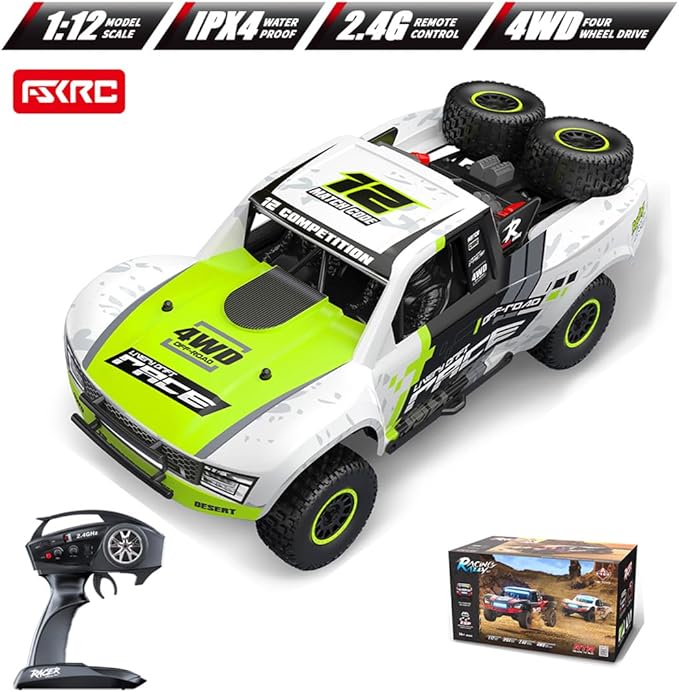 1/12 RD12 RC Drift Car 4WD Full-Proportional Brushed Racing Car with Gyroscope and 7-Color LED Lights Remote Control Truck Gift for Adults (Green)