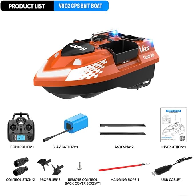 4 Boxes GPS RC Bait Boat for Fishing with 6.6lbs Load Capacity 18000mAh Battery &amp Dual Motor&ampAntena for 500M Long-Range Bait Deployment Fish Bait Boats with Stern Hook System for Fishing