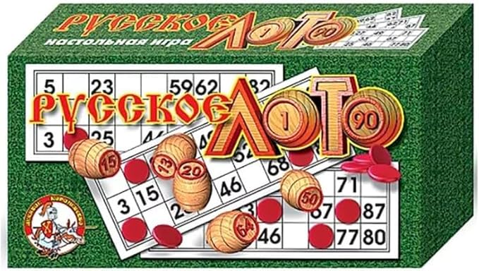 Eksmo Russian Lotto Board Games - Russian Bingo Games for Family - Tambola Kit of Wood Barrels Bingo Cards Chips - Juego De Loteria Game Rusa - Loto Souvenirs - Travel Bingo Set