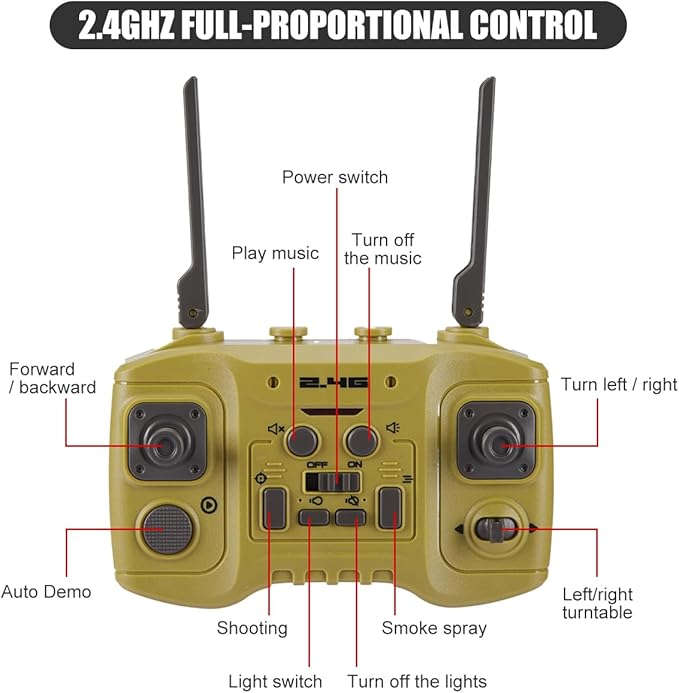 RC Tank - 2.4Ghz Remote Control Army Tank Toys with Auto Demo Sound Light Smoke - 13 Channel Military Vehicles Model Gift for Kids Adults Boys Age 6-8 9-12 Army Beige