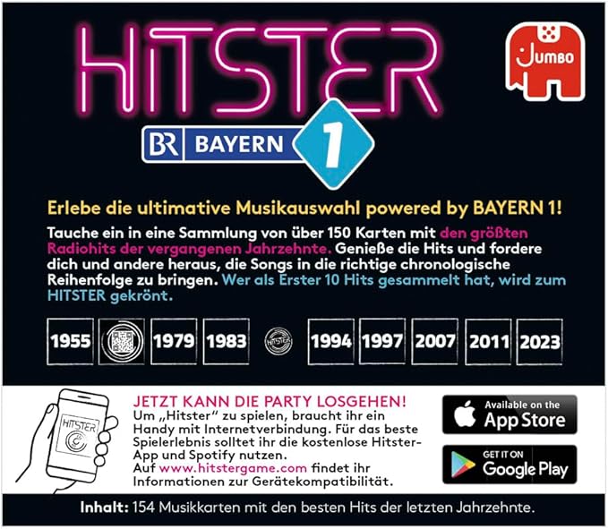 Hitster Bayern 1 Radio German Expansion 150 Music Cards Party &amp Card Game for Adults and Families 2 to 10 Players from 16 Years German (DE)
