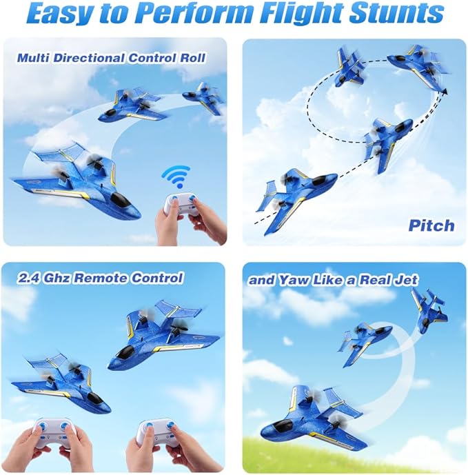 RC Water PlaneRC Airplane for Water Land and Air Remote Control Airplane Flying Fighter Toys2.4GHz 6-axis Gyro Stabilizer RTF Glider Aircraft Jet for Kids Adults Beginners Boys (Blue)