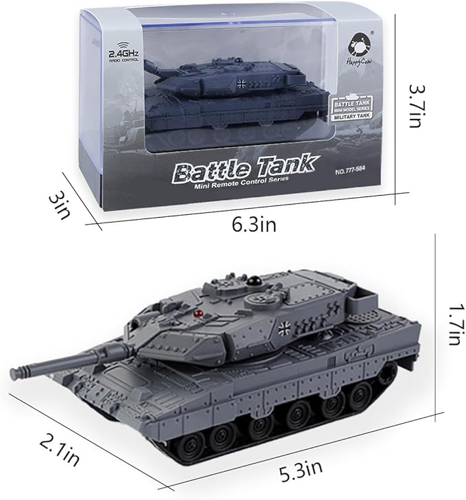 2.4GHz Mini RC Tank Toy with LED and Rotating Turret. The Ultimate Military Toy for Boys and Girls (Gray)