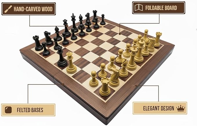 18 Wooden Chess SetFolding Storage Wooden Chess Board Sets Large Chess Board Sets Premium Board Games Chess Set for Adults and Kids Chess Enthusiasts