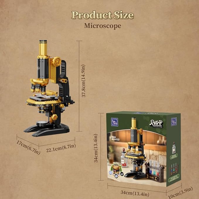 PANTASY Retro Microscope Building Kit for Adults Antique Science Instrument Model with Mechanical Design Brass Finish &amp Lab Accessories Collectible Display Brick Set