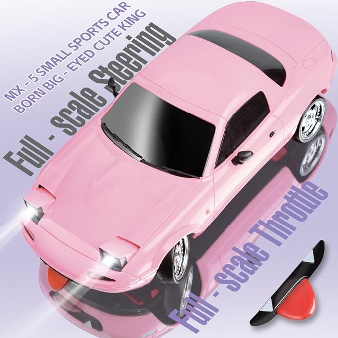 LD1804 RC Drift Car 1:18 Scale Mini MX-5 RWD 2.4GHz Miata RC Vehicles with Gyro and LED Lights for Adults Hobby(Pink)
