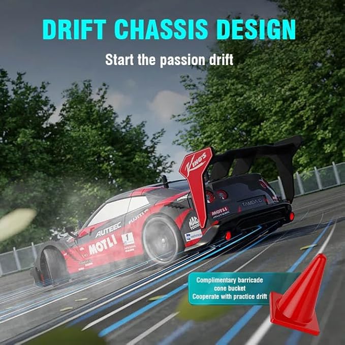 RC Drift Car 1:14 4WD 40KM/H High Speed RC Racing Car with LED Lights 2 Batteries Drifting and Racing Tires for Adults (Blue)