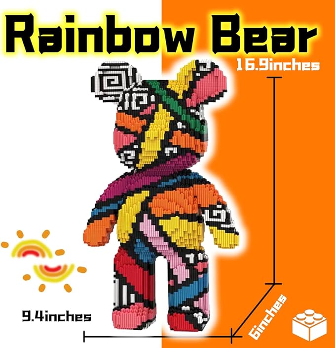 Rainbow Graffiti Teddy Bear Micro Building Blocks Set(16.9inches) Christmas Bear Building Blocks Winktoys Gift for Adult and Kid