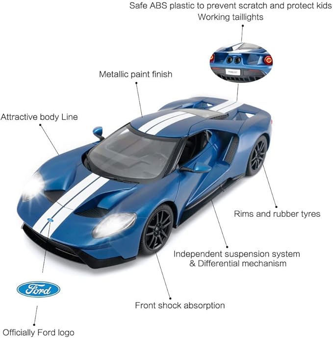 RASTAR RC Car | 1/14 Ford GT Remote Control RC Race Toy Car for Kids Open Doors by Manual Blue (2.4GHz)