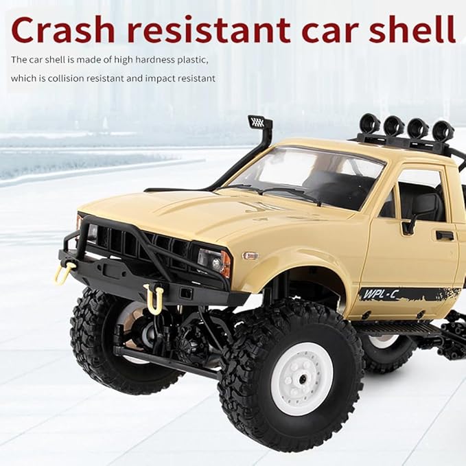 RC Truck 1/16 RC Rock Crawler WPL C14 4x4 RC Semi Truck 2.4GHz Remote Control Car All Terrain Off Road RC Climbing Car with LED Lights and 2 Batteries for Adults (Yellow)