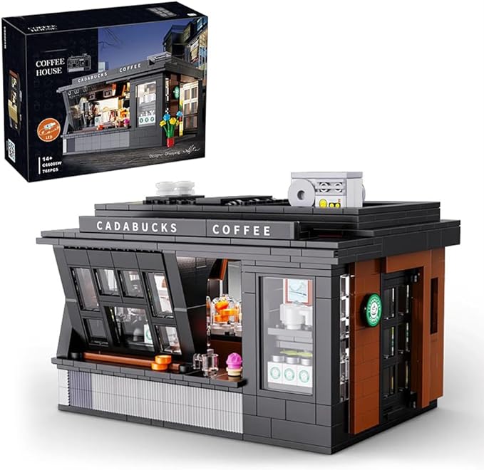 Coffee House Building Blocks Set with Lights Detailed Street View Architecture Model Café Interior &amp Accessories Gift for Teens Adults 14+(768pcs)