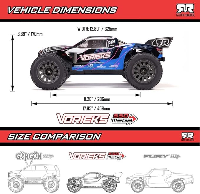 ARRMA RC Truck 1/10 VORTEKS 2wd Stadium Truck RTR(Battery and Charger Not Included) Blue ARA3205T1