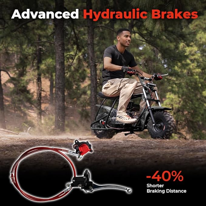 FRP GMB100 Performance 99CC 4-Stroke Mini Dirt Bike - Upgraded Hydraulic Brakes &amp Front Suspension Fork 28MPH Off-Road Mini Bike with LED Headlight Anti-Slip Seat Supports 220LBS (Black)