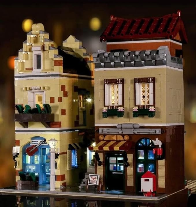 General Jim's Music Store &amp Coffee Café Street View Modular City Building Block Set 3103 Pieces with Light Kit European Style Architecture Display Model | GJ LMS