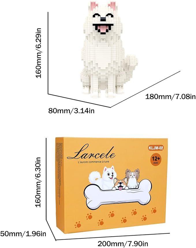Larcele Micro Building Blocks Set DIY Mini Building Toy Bricks for Age Over 12 Years 991 Pieces KLJM-02 (Samoyed Dog)
