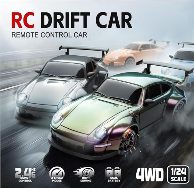 RC Drift Car 1:24 Scale Remote Control Vehicle with LED Lights 2.4GHz 20KM/H 4WD High Speed RC Cars Drifting Tires＆Two Batteries. (Gradient-Purple)