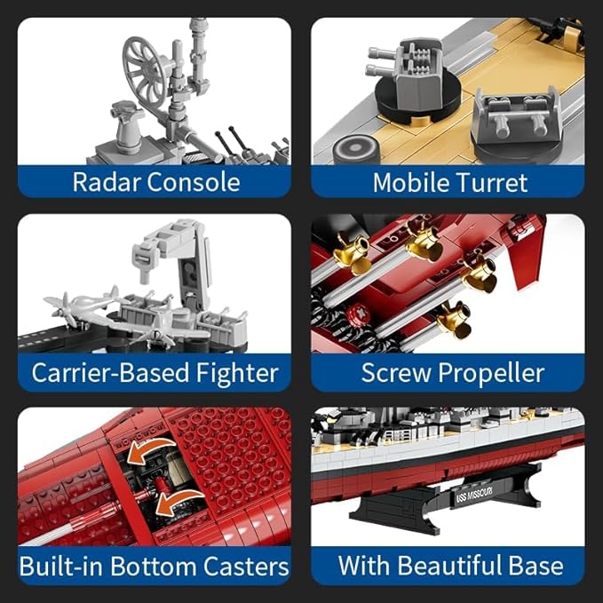 Military Series World War II Battleship Building Kit 2228 Pieces USS Missouri Compatible with Lego Military Army Set for Adults WW2 Toy Gift Boat Building Block for Teens Age 14+ Model Home Decor