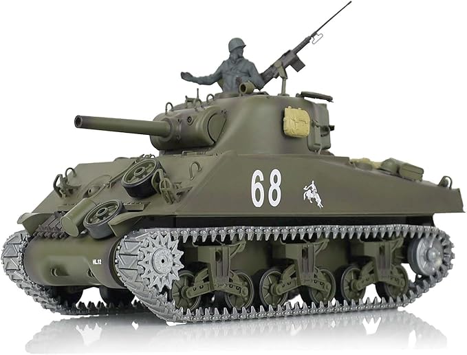 Heng Long US in Stock RC Tank 3898 RTR 2.4G 1/16 7.0 Upgraded M4A3 Sherman Metal Tracks Smoking Generator 340° Rotating Turret Infrared Combat BB Pellets BB Shooting Airsoft Tank