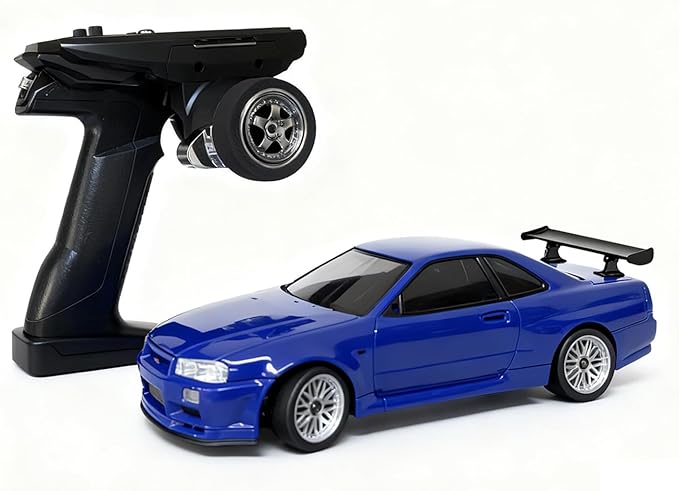 YUCT LD1899 Drift RC Car 2.4GHz RWD Drifting with Gyro 1/18 Full Proportional Control Alloy Shell(Blue with Metal Drift Tires)