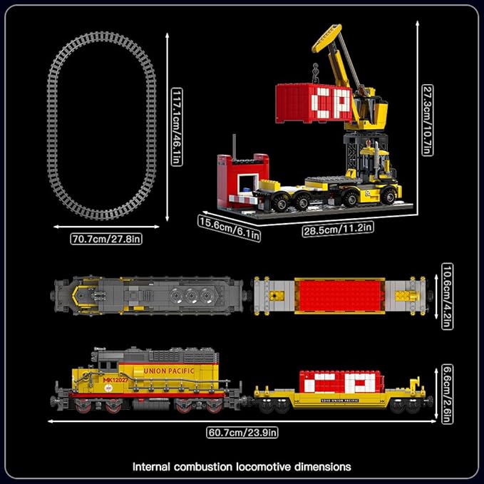 Mould King Remote Control Train Building Set 1170pcs Diesel Locomotive Train Toy with Loop Track Crane Containers Semi Trailer for Assembly Construction Model Kit for Teens and Adults (Age 14+)