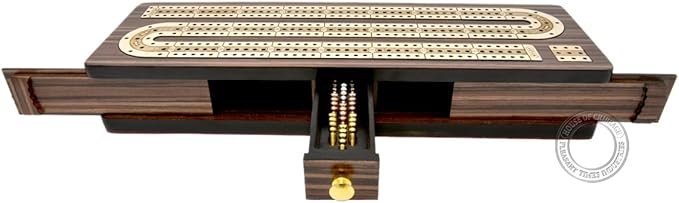 House of Cribbage - Continuous Cribbage Board/Box Inlaid in Rosewood/Maple 12 - 3 Tracks - Sliding Lid Drawer