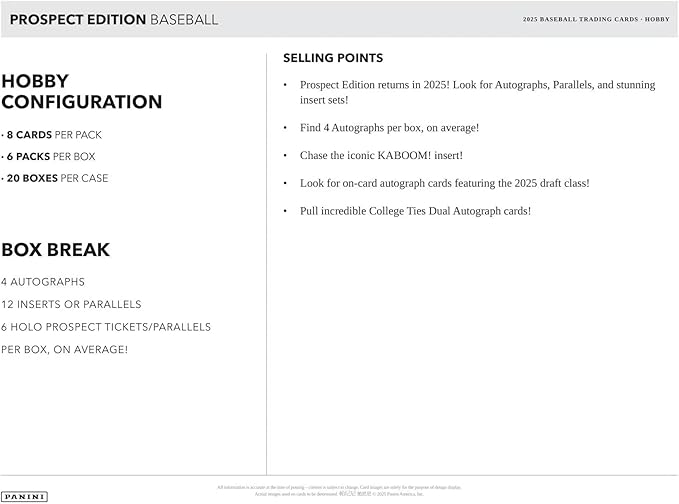 2025 Panini Prospect Edition Baseball Hobby Trading Card Box (4 Autographs Per Box)
