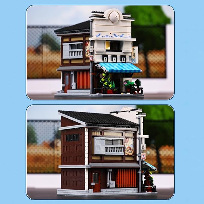 CaDA Master Japanese Sushi House Building Block Set C66018W Creative City Brick Kit with Lights1665PCS Street House Idea Gift for Adults