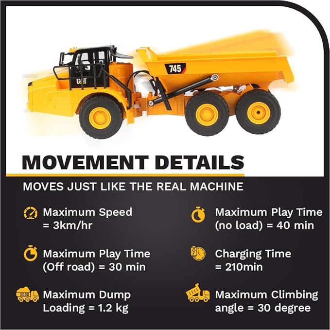 Diecast Masters 1:24 Scale Radio Control Caterpillar 745 Articulated Truck - 25004 - Fully functioning with Sound &amp Light Functions - Dump Bed and Wheel Movements - Radio Control Series