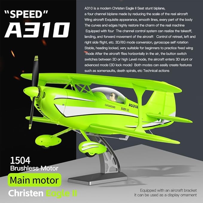 RC Plane 4CH A310 Biplane RC Airplane for Adults Beginners 3D/6G 1504 Brushless Motor Remote Control Plane EPP Foam 2.4G Fixed-Wing Model Plane with 2 Batteries