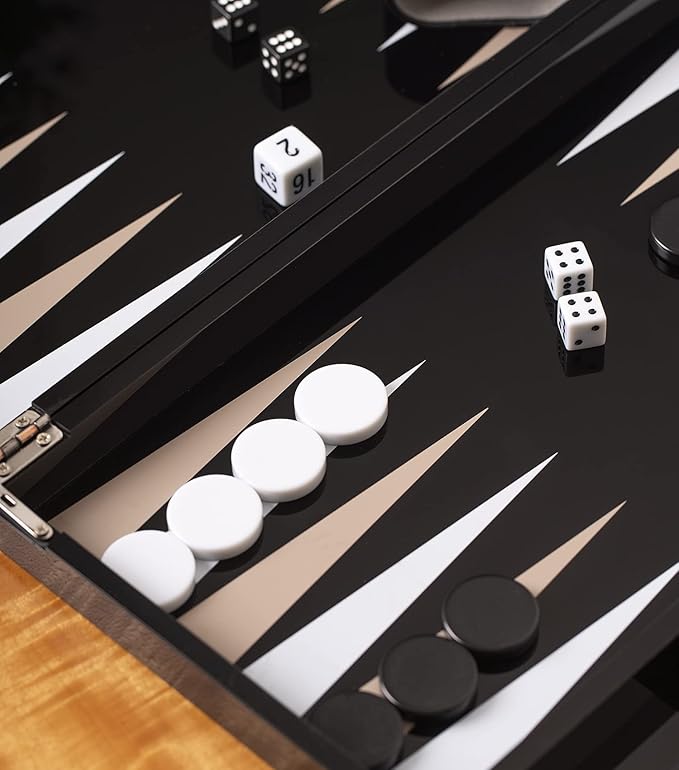 Bey-Berk Damien Acrylic Backgammon Set 14 Black Lucite Case with Magnetic Closure and Complete Playing Pieces Sleek Modern Game Display