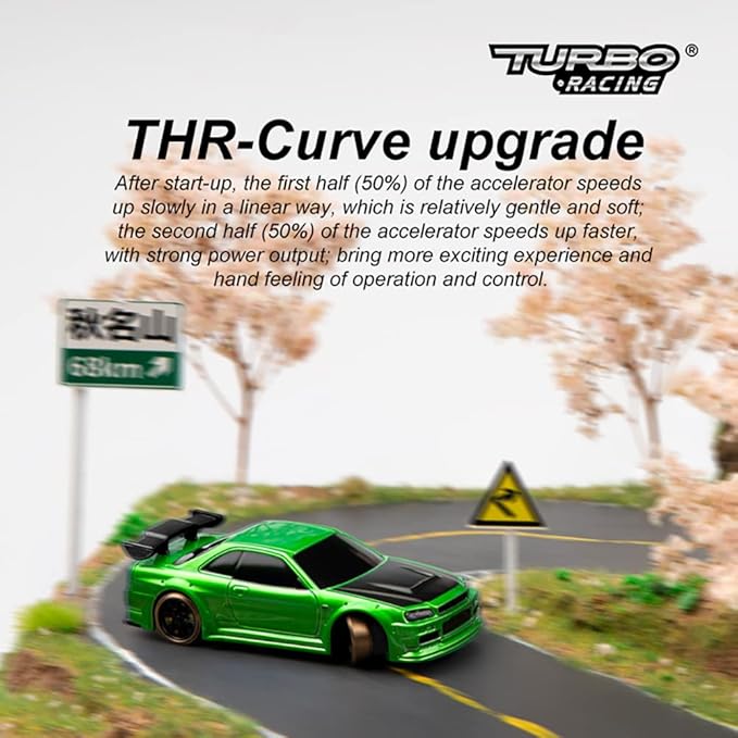 Turbo Racing 1:76 Scale Drift RC Car with Gyro Mini Full Proportional RTR 2.4GHZ Remote Control with 2 Replaceable Body Shell (C64-Green)