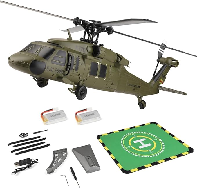WL K170 Blackk Hawk UH-60L 170 RC Military Helicopters for Adults 2.4G 4CH Flybarless RC Helicopter with Adjustable Left and Right Hand Throttle (RTF Version)