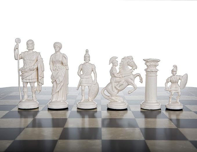 3 3/4 BLACK &amp WHITE Roman Legion Plastic Chess Pieces - felted