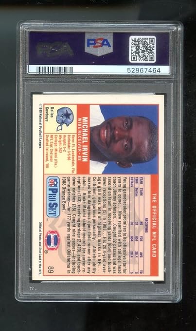 1989 Pro Set #89 Michael Irvin ROOKIE RC PSA 9 Graded Football Card NFL ProSet Dallas Cowboys MINT