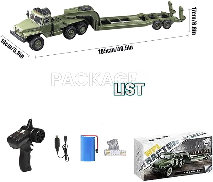 RC Semi Truck 2.4Ghz 6WD Remote Control Army Truck Trailer 41.3 Inch Large Size RC Car Toy 1/16 Scale Tractor Remote Control Electric Transport Vehicle Toy car for boy Gifts