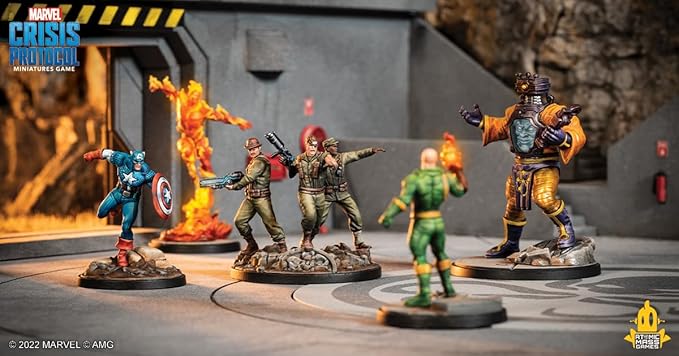 Marvel: Crisis Protocol Nick Fury Sr. &amp Howling Commandos Character Pack - Smash Hydra with This Elite Team! Tabletop Superhero Game Ages 14+ 2 Players 90 Min Playtime Made by Atomic Mass Gam