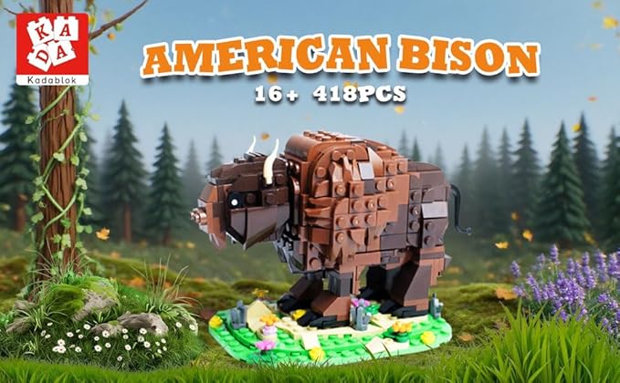 Kadablok Bison MOC Building Sets American Bison Building Blocks Set for Adults MOC Bison Animal Building Kit Model Ornaments Creative GiftsYellowstone Inspired Bison Collectible Display 418 PCS