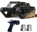 RC Tank All Terrain Army Truck for Kids - 2.4G Fully Proportional Remote Control Military Vehicle with 2 Batteries Rock Crawler 4WD 360°Rotating Drifting Car with Cool Lights Great Gift for Boys