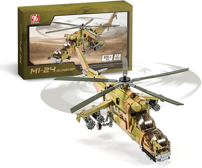 DAHONPA MI-24S Helicopter Medium Utility Military Army Airplane Building Bricks Set 850+ Pieces Air-Force Build Blocks Toy Gift for Kid and Adult