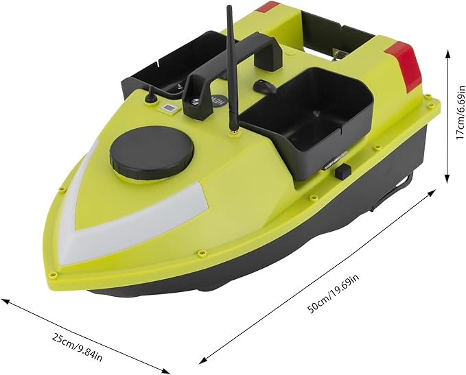 RC Bait Boat 600m/1968ft Long-Distance Control Surf Fishing Bait Boat 4.4LBS Loading Capacity with Dual 5200mAh Battery and LCD for Lake/Ocean Angling Auto Navigation (Green with light strip)