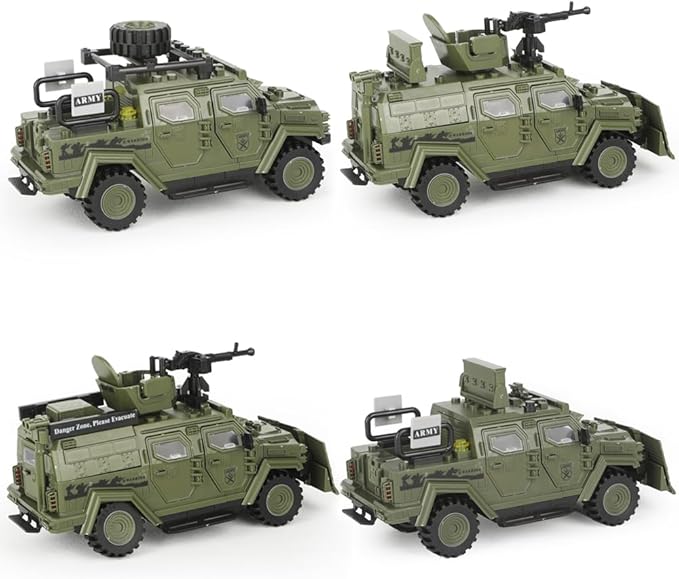 4 in 1 Armored Vehicle Building Block Military Vehicle Building Brick Toys Army Car Model Toys Gifts for Boys Age 8-12 (Green)