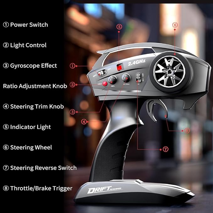 RC Drift Car 1:16 Scale High Speed 30km/h RC Drift Car - 4WD Brushless Motor - RGB Multi-Lights - 20min Runtime - 2.4GHz Remote Control for Adults or Teens