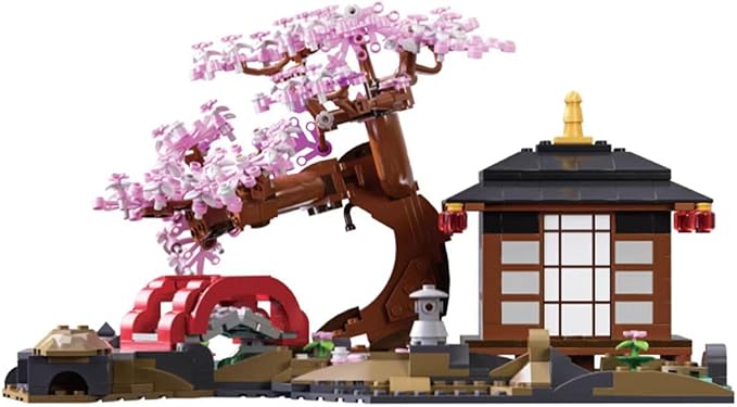 Japanese Garden Building Set Cherry Blossom Bonsai Tree House Building Block for Japanese Tranquil Garden for Home and Office Decoration Set Boys and Girls 6+ Years (1555 Pcs).