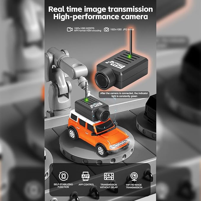 Aetheria WL Mini RC Car with HD FPV Camera 1/64 Remote Control Car FPV RC Drift Cars with LED Ambient Lights &amp Interactive Controls &amp 3-Speed Modes Gift for Adult (Orange)