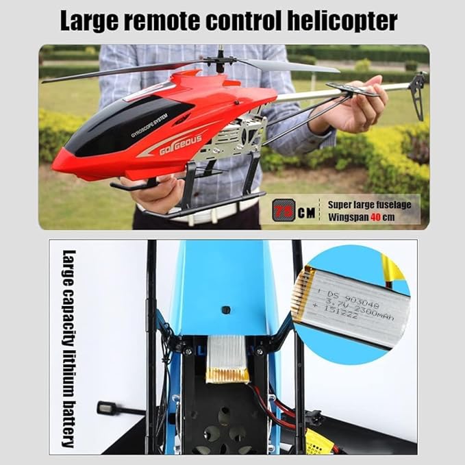 Red Large Fall Resistant RC Helicopter 3.5 Channels Remote Control Helicopter Toys Gift with LED Light Night with 2 Batteries