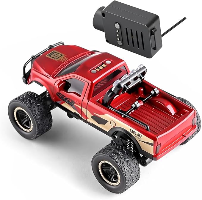 1/64 FPV Mini RC Truck with Camera/WiFi APP Auto Pairing Full Proportional Remote Control Car RC Vehicle for Hobby Drivers Adults - RTR/Red